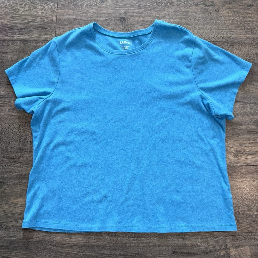 LL BEAN Women's 2X Short Sleeve Basic Tee Sky Blue Workout Casual Outdoor